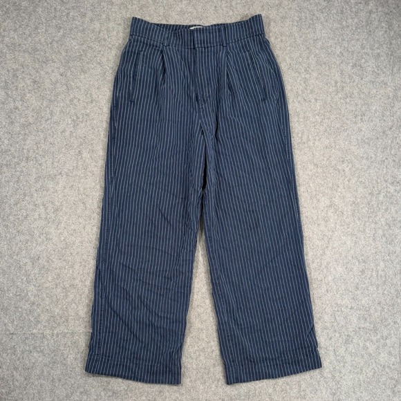 Everlane Pants - Everlane Navy Blue‎ Striped The Way High Draped Pants Women's Size 8 Short